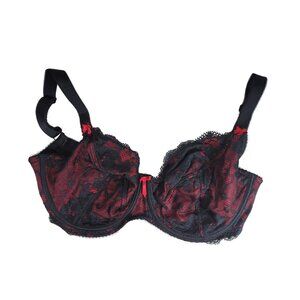 Pour Moi Amour Lace Underwire Bra Black Red 34I Adjustable Straps Lined Unpadded